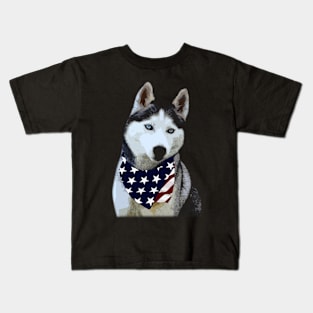 Northern Nobility Husky American Flag Tee for Canine Admirers Kids T-Shirt